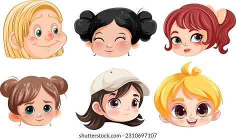 Cute Girls with Facial Expression Collection illustration