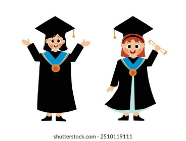 cute girls graduation, vector, illustration