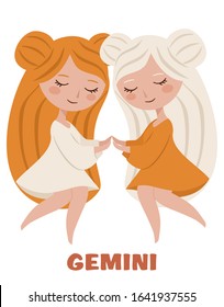 Cute girls isolated on white background. Gemini zodiac sign concept for horoscope. Beautiful vector illustration.