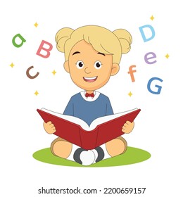 Cute Girls Learning Alphabet at School