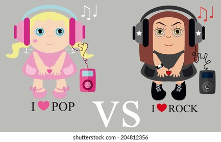 Cute girls listening to music, vector