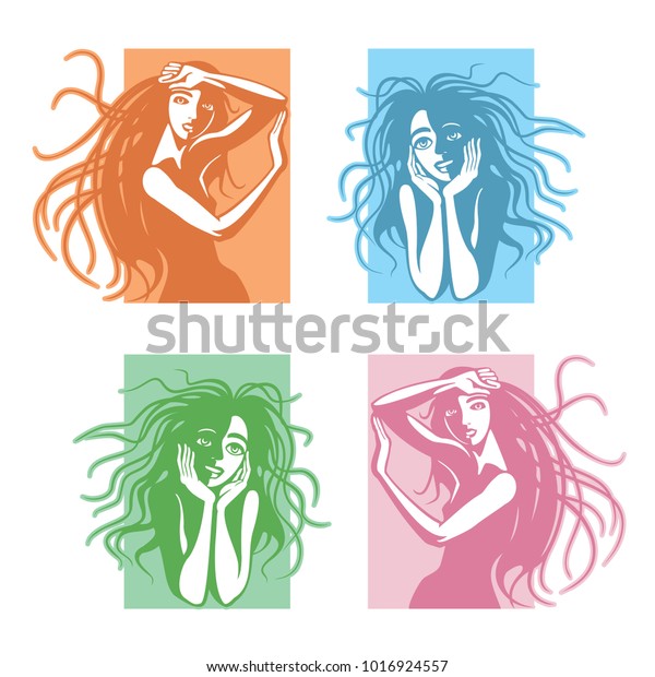 Cute Girls Long Hair Beautiful Women Stock Vector Royalty