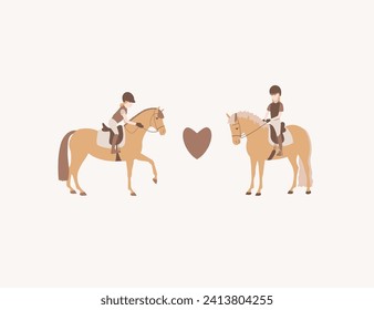 Cute girls on a ponies and a heart