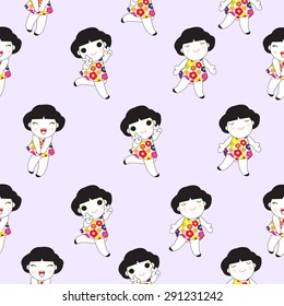 Cute Girls Pattern illustration set