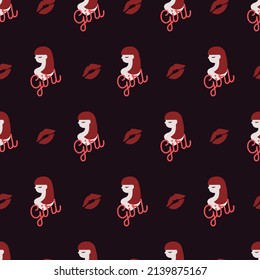 Cute Girls and Red Lips Vector Graphic Art Seamless Pattern can be use for background and apparel design