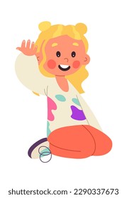 Cute girls sitting flat icon. Vector illustration