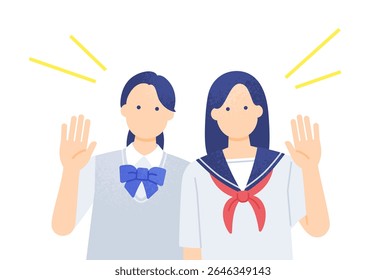 Meninas bonitas em uniformes de verão — Marinheiro e Blazer Styles Vetor Ilustração