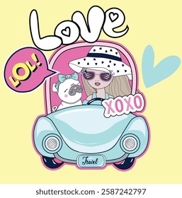 cute girls travel with dog t shirt print vector art