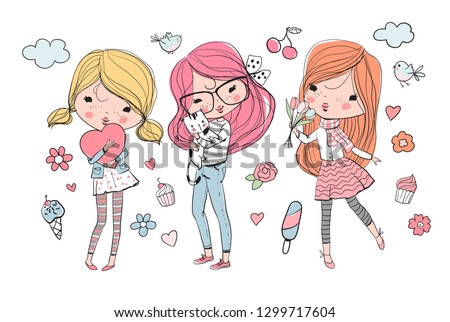 cute girls - Vector