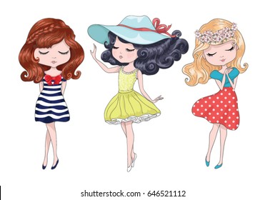 cute girls vector design set