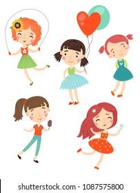 Cute girls vector set