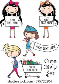Cute Girls Vector Set