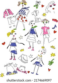 cute girls vectorial drawing pattern is designed for t-shirts on a white background.eps