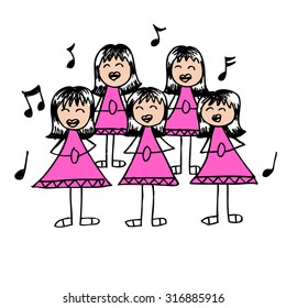 cute girls vocal group hand drawn