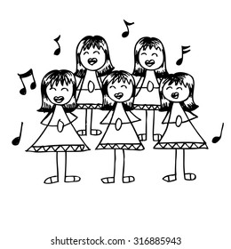cute girls vocal group hand drawn