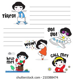 Cute girls's daily life expressions paper note