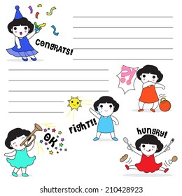 Cute girls's daily life expressions paper note
