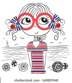 cute girl/T-shirt Graphic/the children's book illustrations/fashion girl graphic/sea-themed illustrations/illustration beautiful girl/beach girl/sweet girl/pretty girl/character design