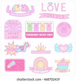 cute girly badges,girl sticker,sweet pastel emblem