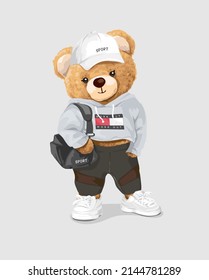 cute girly bear doll in fashion sportwear vector illustration