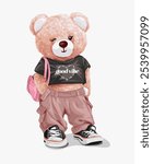 cute girly bear doll gruge rock fashion style vector illustration