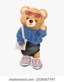 bonitinho urso feminino boneca na moda moda estilo ilustração vetor