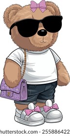 cute girly bear style fashion hand drawn vector art