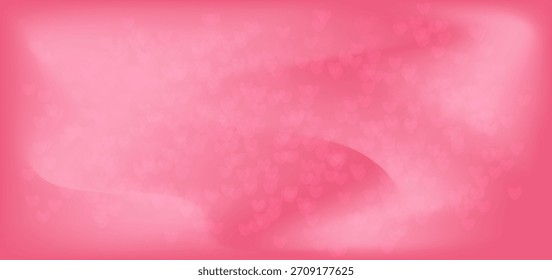 Lindas lentejuelas rosas borrosas en forma de corazones bokeh sobre un fondo degradado rosa. BG para el día de San Valentín. Ilustración vectorial en un estilo romántico con un efecto de malla degradada y superposición.