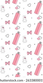 Padrão de elementos bonitos da menina - batom, arcos e rabiscos de flor no pastel

