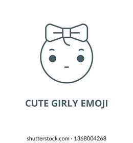 Cute girly emoji line icon, vector. Cute girly emoji outline sign, concept symbol, flat illustration