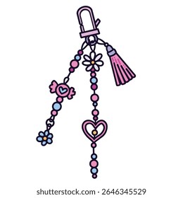 Bonito feminino saco charme chaveiro chaveiro simples ilustração contornada isolado no fundo branco quadrado.