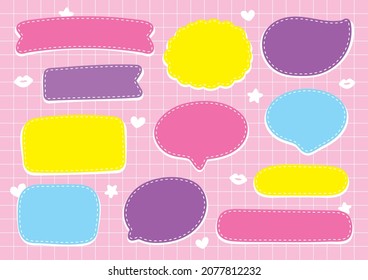 cute girly freehand speech bubble vector set on pink background 