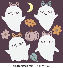 Cute girly ghost vector cartoon illustration