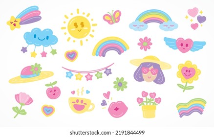 cute girly hand drawn art illustration vector graphic element collection in happy day theme