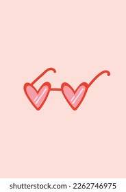 Cute Girly Heart Shaped Glasses on Pink Background. Lovely Hand Drawn Vector Illustration. Simple Style Graphic Design. Ideal For Posters, Valentine’s Day Cards Or Nursery Wall Art.