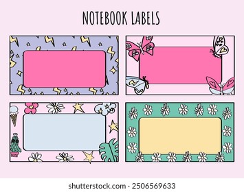 Cute girly name tags. notebook sticker labels set for middle and elementary school kids.