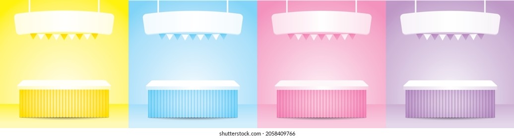 Cute Girly Pastel Counter Display With Hanging Sign 3d Illustration Vector For Putting Your Object