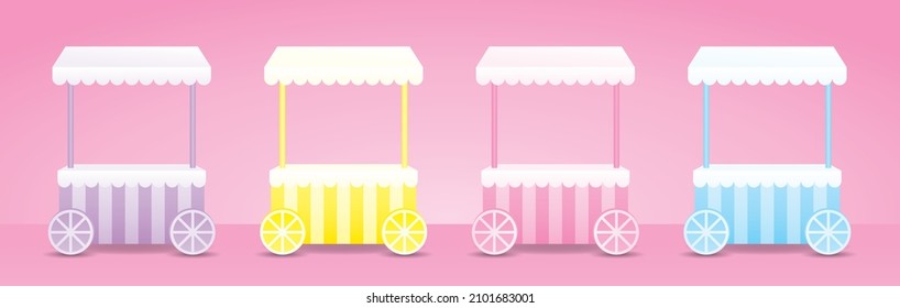 cute girly pastel mobile market stall collection 3d illustration vector