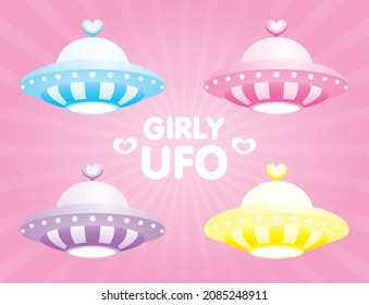 cute girly pastel ufo illustration vector collection