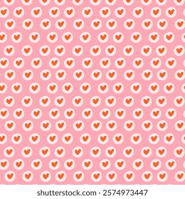 Cute girly pattern with hearts in polka dots, perfect for backgrounds, greeting cards, and wrapping paper.