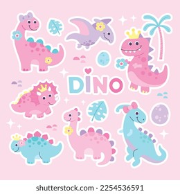 cute girly princess dinosaurs clipart illustration