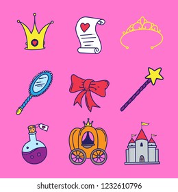 Cute girly princess illustration doodles background collection pattern