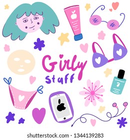 Cute girly staff. Vector illustration