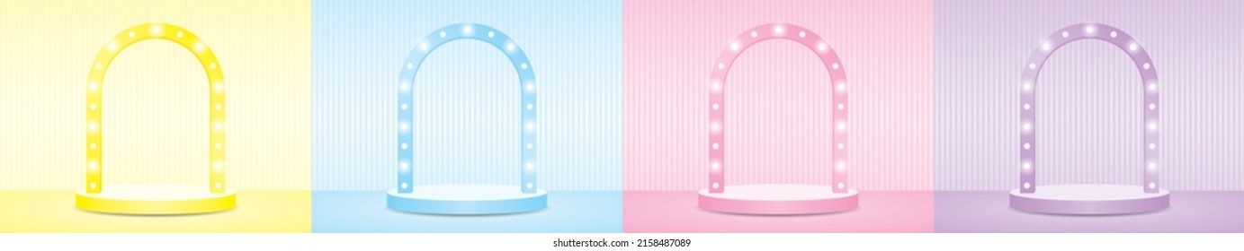 Cute Girly Sweet Pastel Light Bulb Arch Backdrop Display Stage 3d Illustration Vector Collection