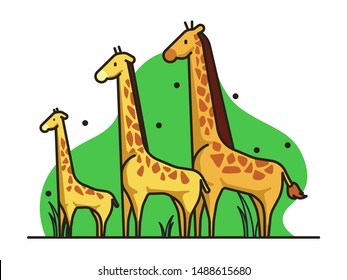 cute girrafe illustration, vector illustration, giraffe family, african animal