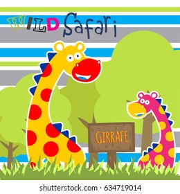 cute girraffe in zoo with son kids t shirt design