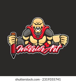 Cute gladiator illustration with text of warrior art 
