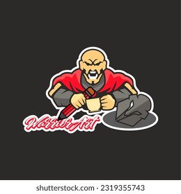 Cute gladiator illustration with text of warrior art 