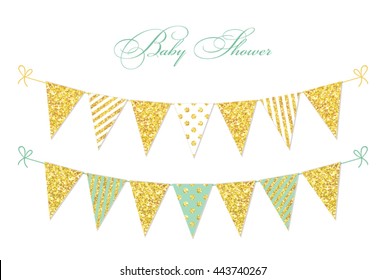 Cute glamour vintage golden glitter bunting flags for your decoration
