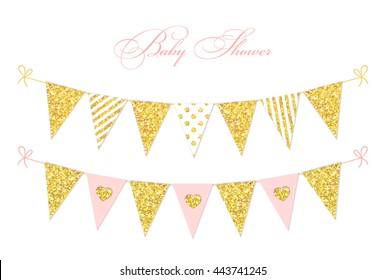 Cute glamour vintage golden glitter bunting flags for your decoration